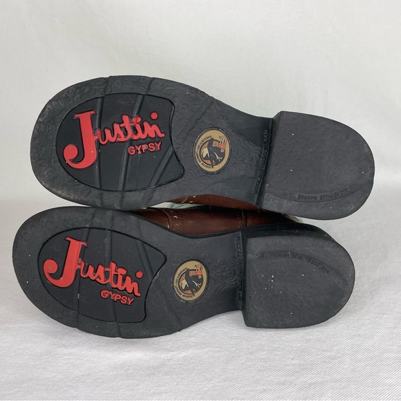 Justin Gypsy Boots Women’s 7B Brown Turquoise Blue Leather Embroidered Western - Picture 8 of 16